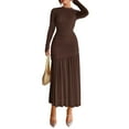 thumbnail image 1 of Women's Long Sleeve Ruched Bodycon Maxi Dress Elegant Fitted Ruffle Hem Party Evening Dress, 1 of 7