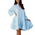 thumbnail image 1 of Women's Long Sleeve Ruffle Swing Dress Casual Loose Fit Mini Flowy Boho Tunic Summer Streetwear, 1 of 2