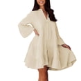 thumbnail image 1 of Women's Long Sleeve Ruffle Swing Dress Casual Loose Fit Mini Flowy Boho Tunic Summer Streetwear, 1 of 2