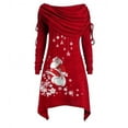 thumbnail image 1 of Women's Long Sleeve Santa Claus Snowflake Print Irregular Long Waist Tunic, 1 of 2