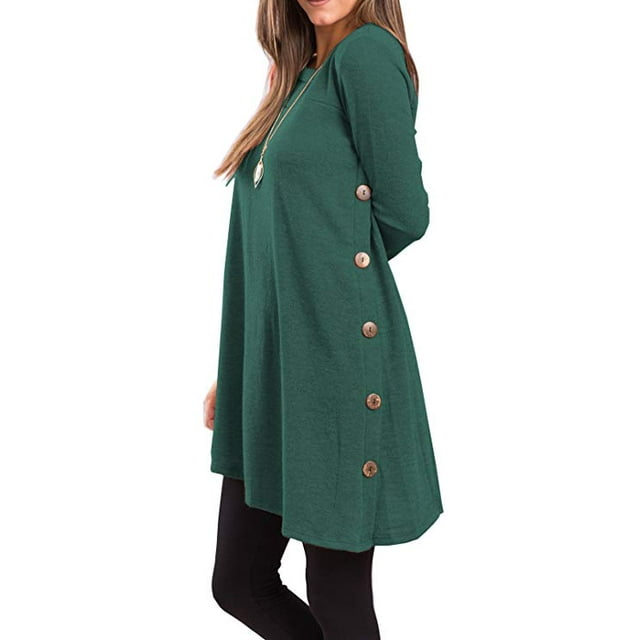 Women's Long Sleeve Scoop Neck Button Side Tunic Dress - Walmart.com