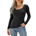 thumbnail image 1 of Women's Long Sleeve Scoop Neck Shirts Casual Slim Fit Tops Summer Fall Basic Business Work Tee, 1 of 4