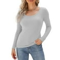 thumbnail image 1 of Women's Long Sleeve Scoop Neck Shirts Casual Slim Fit Tops Summer Fall Basic Business Work Tee, 1 of 4