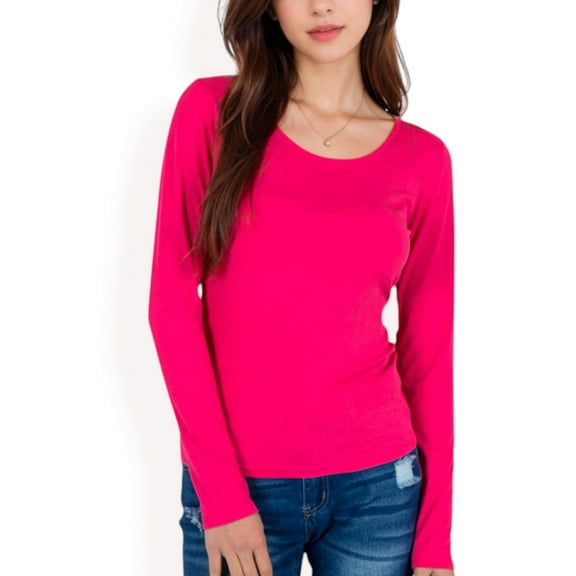 Women's Long Sleeve Scoop Neck Stretch Knit Top - Large, Pink