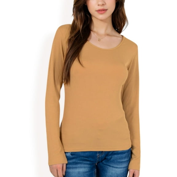 Women's Long Sleeve Scoop Neck Stretch Knit Top - Small, Khaki
