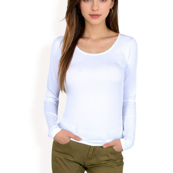 Women's Long Sleeve Scoop Neck Stretch Knit Top - Small, White