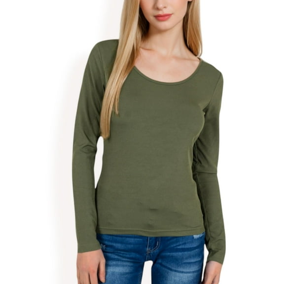 Women's Long Sleeve Scoop Neck Stretch Knit Top - X Large, Olive Green