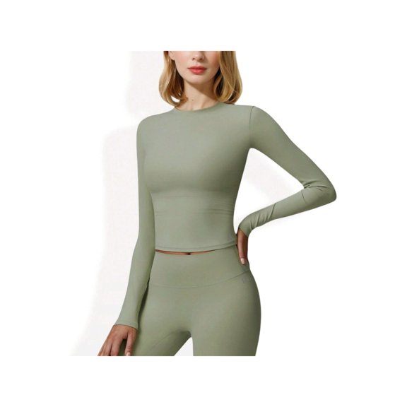 Women's Long Sleeve Seamless Compression Top for Workout and Activewear - Small, Green