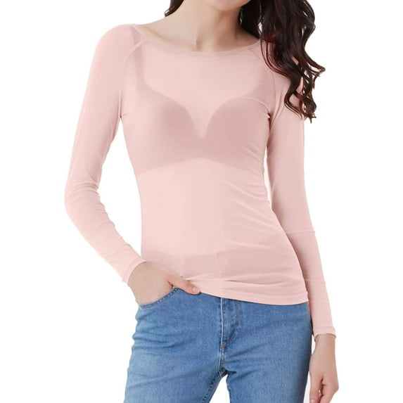 Women's Long Sleeve See Through Mesh Sheer Top Blouse Shirt