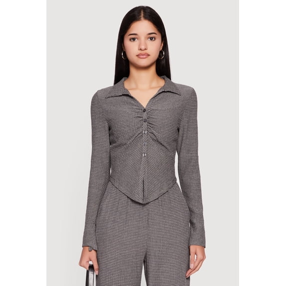Women's Long Sleeve Seersucker Button Front Shirt