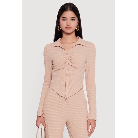 Women's Long Sleeve Seersucker Button Front Shirt