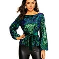 thumbnail image 1 of Women's Long Sleeve Sequin Crew Neck Fashion Pullovers Sweatshirt, Mermaid, Small, 1 of 5