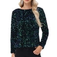 thumbnail image 1 of Women's Long Sleeve Sequin Top Round Neck Sparkle Blouse- XX Large, Mermaid, 1 of 7