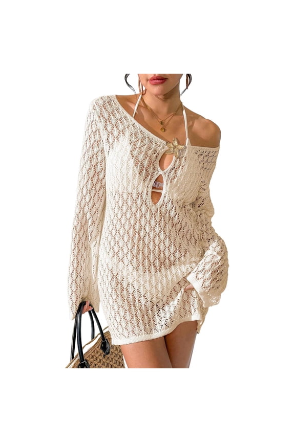 Women's Long Sleeve Shaping Cover-Up Dress for Beach and Pool