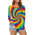 thumbnail image 1 of Women's Long Sleeve Shirt Colourful Rainbow Print T-Shirt Round Neck Tops 70s Hippie Carnival Fancy Dress Outfit Tunic Blouse Casual Streetwear, 1 of 4