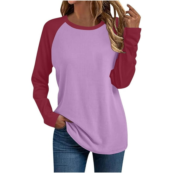 Women's Long Sleeve Shirt, Round Neck Solid Color Top, Polyester Spandex Blend for Stretch and Comfort, Casual Wear for Home and Daily Use