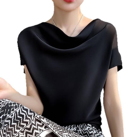 Women's Long Sleeve Shirt, Satin Lapel Solid Color Fashion Top, Breathable Polyester Casual Blouse for Daily Wear