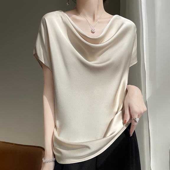 Women's Long Sleeve Shirt, Satin Lapel Solid Color Fashion Top, Breathable Polyester Casual Blouse for Daily Wear