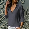 thumbnail image 1 of Women's Long Sleeve Shirt, Solid Color Button Down Blouse with Turn-Down Collar, Regular Fit Business Casual Top for Office Wear or Everyday Outfits Grey L, 1 of 7