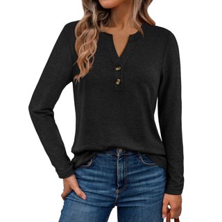 DAKIMOE Womens Tops Long Sleeve Shirts Spring Fall Fashion Clothes Henley Dressy Casual Blouses