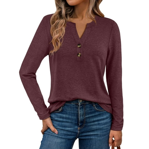 DAKIMOE Womens Tops Long Sleeve Shirts Spring Fall Fashion Clothes Henley Dressy Casual Blouses