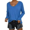 thumbnail image 1 of Women's Long Sleeve Shirts 2025 Trendy Casual Crew Neck Solid Basic Tees Beach Vacation Loose Fit Workout Tops Outfit Clothes, 1 of 4