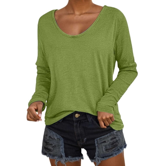 Women's Long Sleeve Shirts 2025 Trendy Casual Crew Neck Solid Basic Tees Beach Vacation Loose Fit Workout Tops Outfit Clothes