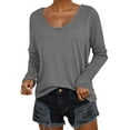 thumbnail image 1 of Women's Long Sleeve Shirts 2025 Trendy Casual Crew Neck Solid Basic Tees Beach Vacation Loose Fit Workout Tops Outfit Clothes, 1 of 4