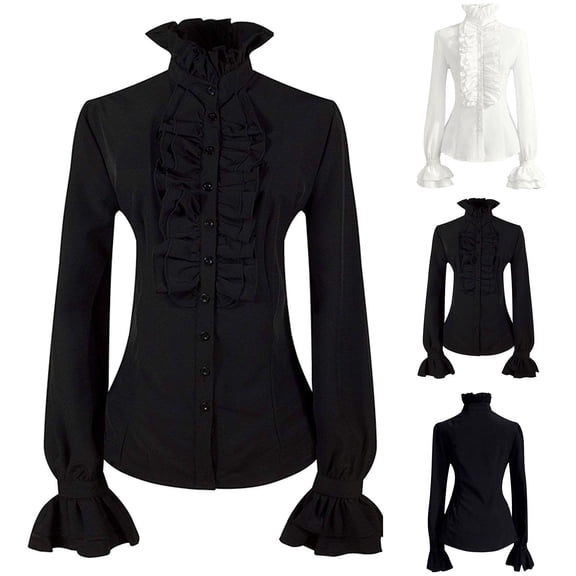 Women's Long Sleeve Shirts Blouse Punk Ruffles Fashion Clothes