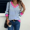 thumbnail image 1 of Women's Long Sleeve Shirts Casual Striped Tops Color Block V Neck Blouses Tunic Top Spring Fall Lightweight Outfits Pullover Tshirts, 1 of 6