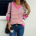 thumbnail image 1 of Women's Long Sleeve Shirts Casual Striped Tops Color Block V Neck Blouses Tunic Top Spring Fall Lightweight Outfits Pullover Tshirts, 1 of 6