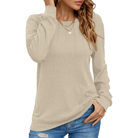 WUJINXIA Women's Long Sleeve Shirts Casual Tops Dressy Blouses Fashion Pleated Tunic