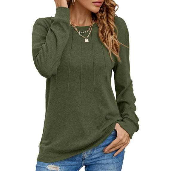 WUJINXIA Women's Long Sleeve Shirts Casual Tops Dressy Blouses Fashion Pleated Tunic