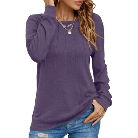 WUJINXIA Women's Long Sleeve Shirts Casual Tops Dressy Blouses Fashion Pleated Tunic