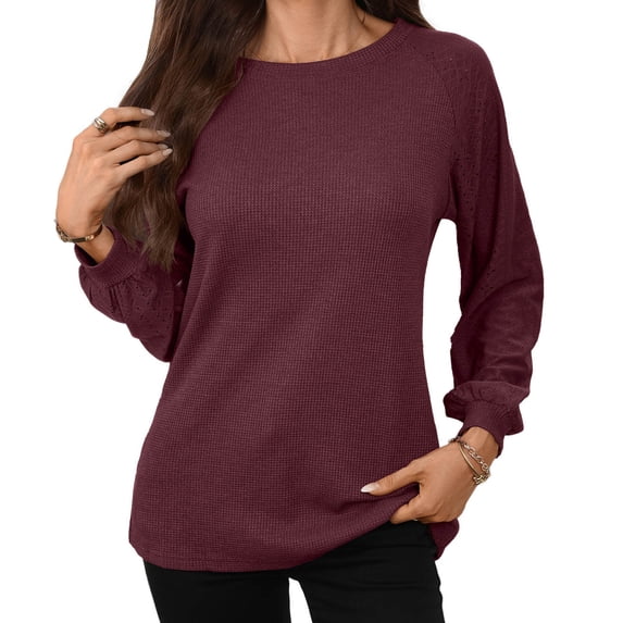 Women's Long Sleeve Shirts Crew Neck Casual Tops Fashion Fall Basic Tunic Pullover Blouses