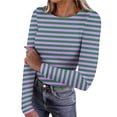 thumbnail image 1 of Women's Long Sleeve Shirts Crew Neck Rib Knit Slim Fit Tops Basic Tee Striped Fall Casual Underscrubs Layer T-Shirt Green-1 M, 1 of 8
