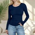 thumbnail image 1 of Women's Long Sleeve Shirts Crew Neck Stretchy Fitted Tops Ribbed Base Layer Soft Tee Shirt Slim Tight Fitting Pit Stripe Top, 1 of 7