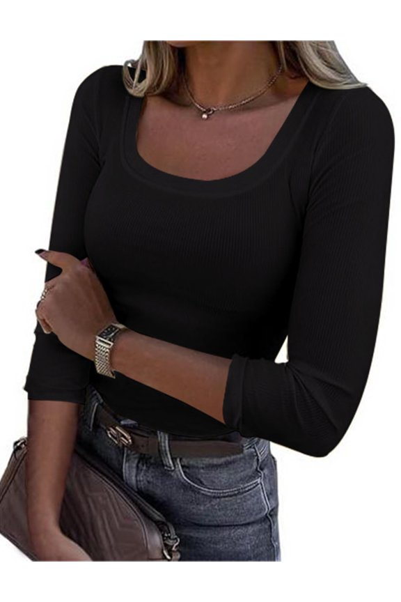 Women's Long Sleeve Shirts Crop Tops Basic Tight Slim Fit T- Shirts Winter Clothes 2024