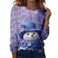 thumbnail image 1 of Women's Long Sleeve Shirts with Cute Print Graphic Tees Design, Blouses Casual Plus Size Basic Tops Pullover, Fashion Christmas Snowman Print Round Neck Top for Winter Wear,Sky Blue,2XL, 1 of 7
