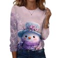 thumbnail image 1 of Women's Long Sleeve Shirts with Cute Print Graphic Tees Design, Blouses Casual Plus Size Basic Tops Pullover, Fashion Christmas Snowman Print Round Neck Top for Winter Wear,Light Purple,4XL, 1 of 7
