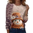 thumbnail image 1 of Women's Long Sleeve Shirts with Cute Print Graphic Tees Design, Blouses Casual Plus Size Basic Tops Pullover, Fashion Christmas Snowman Print Round Neck Top for Winter Wear,Orange,S, 1 of 7