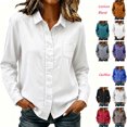 thumbnail image 1 of Women's Long Sleeve Shirts Dqueduo Women's Solid Collared Long Sleeve Casual Blouse Cotton Linen Blend Shirt White M, 1 of 7