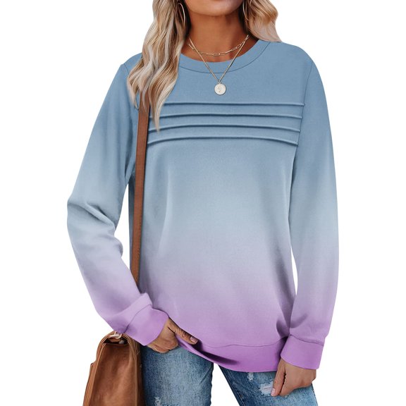 Women's Long Sleeve Shirts Fall Fashion 2025 Dressy Casual Blouses Trendy Pleated Tunic Tops for Leggings 06-Light Blue S