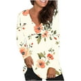 thumbnail image 1 of Women's Long Sleeve Shirts Fashion Floral Print Dressy Blouses Casual V-Neck Shirt Pullover Loose Work Tops Spring Summer Outdoor,Beach,Vacation Top Style03 S, 1 of 5