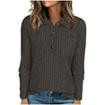 thumbnail image 1 of Women's Long Sleeve Shirts Fashion Henley Button Lapel Tops Dressy Casual Ribbed Knit Sweaters Loose Comfy Tunic Pullover Top with Pocket, 1 of 7