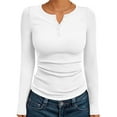 thumbnail image 1 of Women's Long Sleeve Shirts Henley Casual Fall Outfits Fitted Tops Ribbed Fashion Basic Tees White XXL, 1 of 8