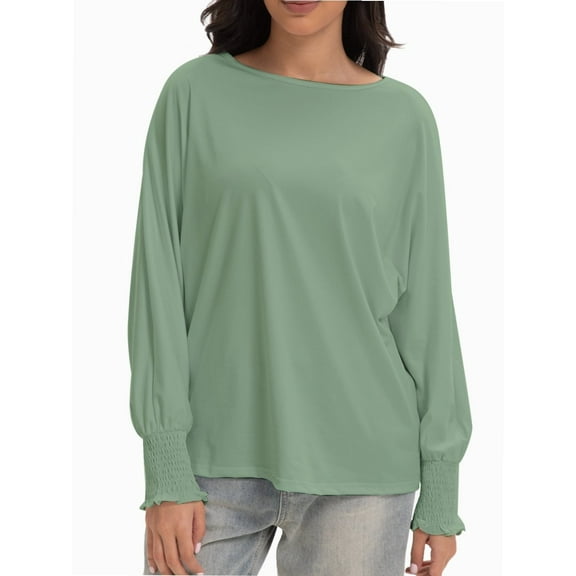 Women's Long Sleeve Shirts Loose Fitted CrewNeck Solid Color Basic Tops Casual Outfits