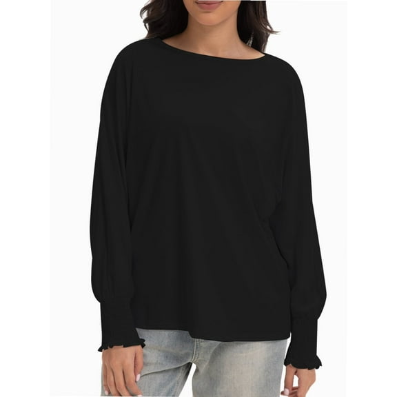 Women's Long Sleeve Shirts Loose Fitted CrewNeck Solid Color Basic Tops Casual Outfits