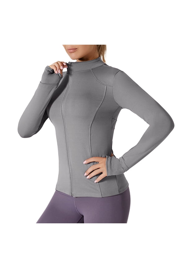 Women's Long Sleeve Shirts Mesh Splicing Breathable Solid Color Sports Sun Protection Zippered Jackets