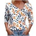 thumbnail image 1 of Women's Long Sleeve Shirts Oblique V Neck Tops Spring Button Down Blouses Fashion Floral Printed Tunic T-Shirts Ladies Dressy Casual Going Out Tshirts Business Outfits, 1 of 5
